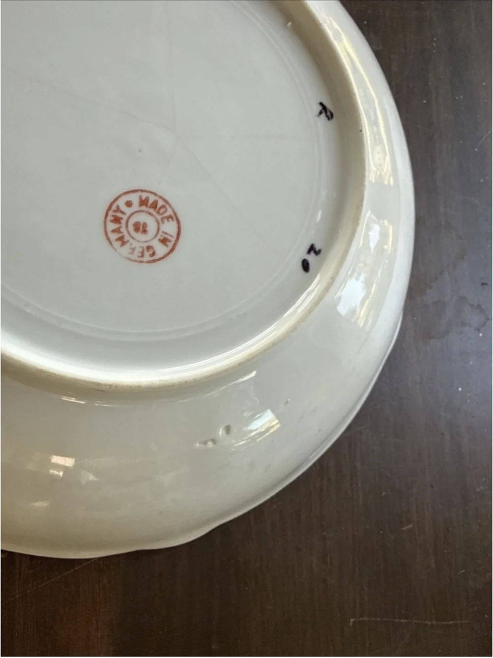 Antique German Purple Lustreware Serving Bowl with Roses